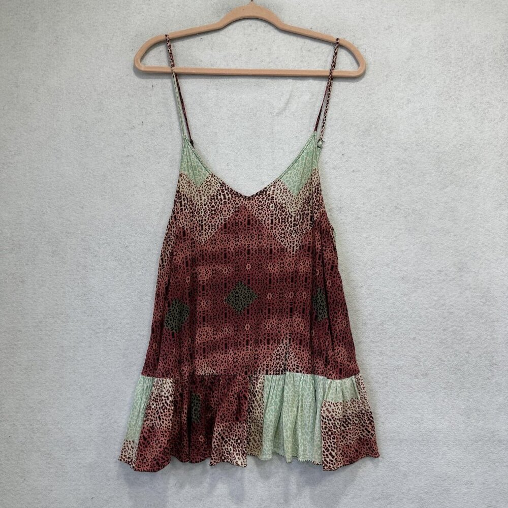 One Teaspoon Tank Top Womens Medium Multicolor Animal Print Ruffle Hem Boho